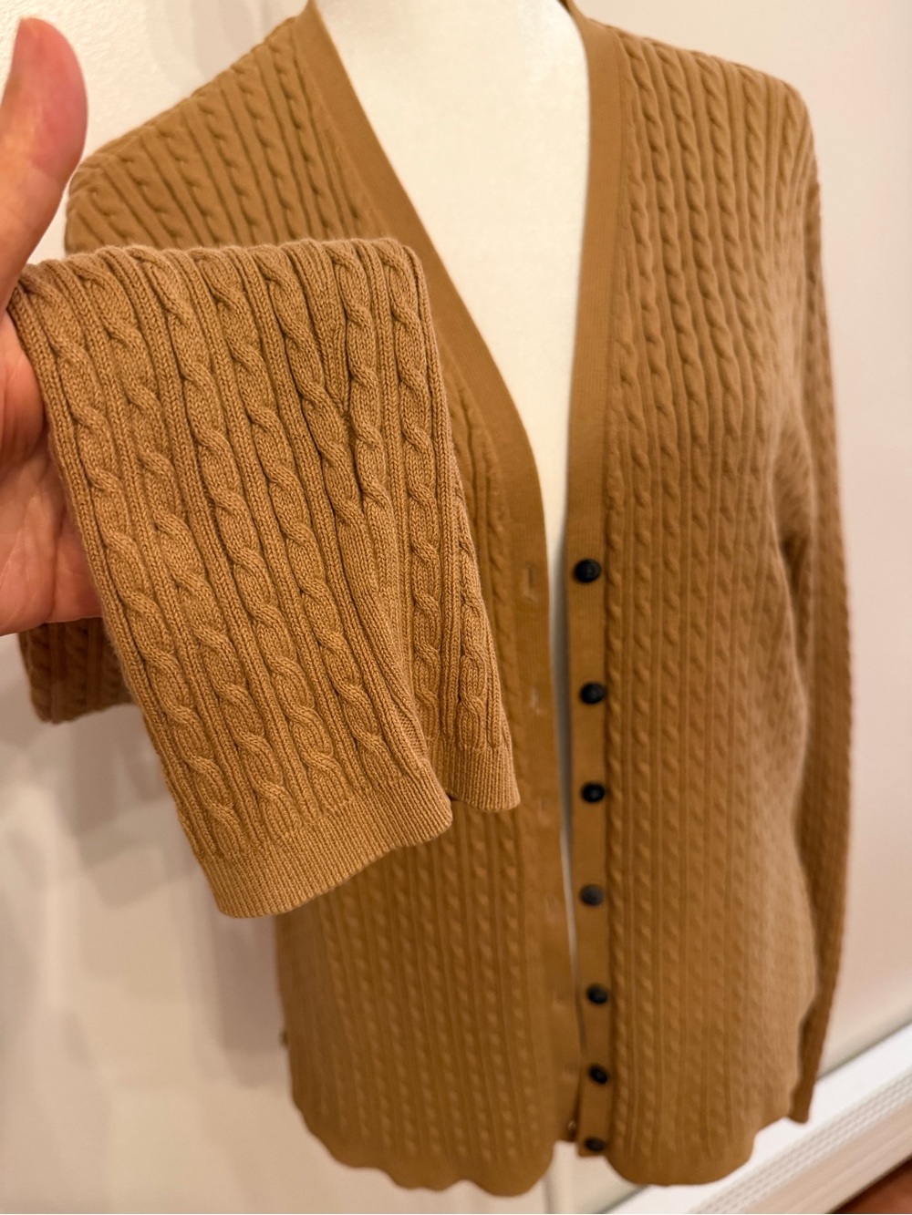 Ralph Lauren Cable Knit Cardigan Sweater Women’s Size L Camel Brown Button Front - Picture 7 of 16
